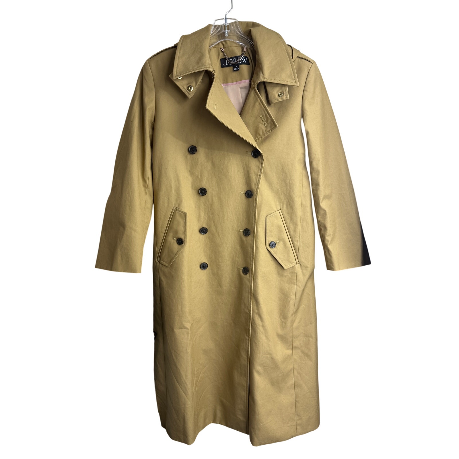 J Crew Icon Trench Coat Tan Size 4p Water Repellent Cotton Hood Belt Midi Sp25